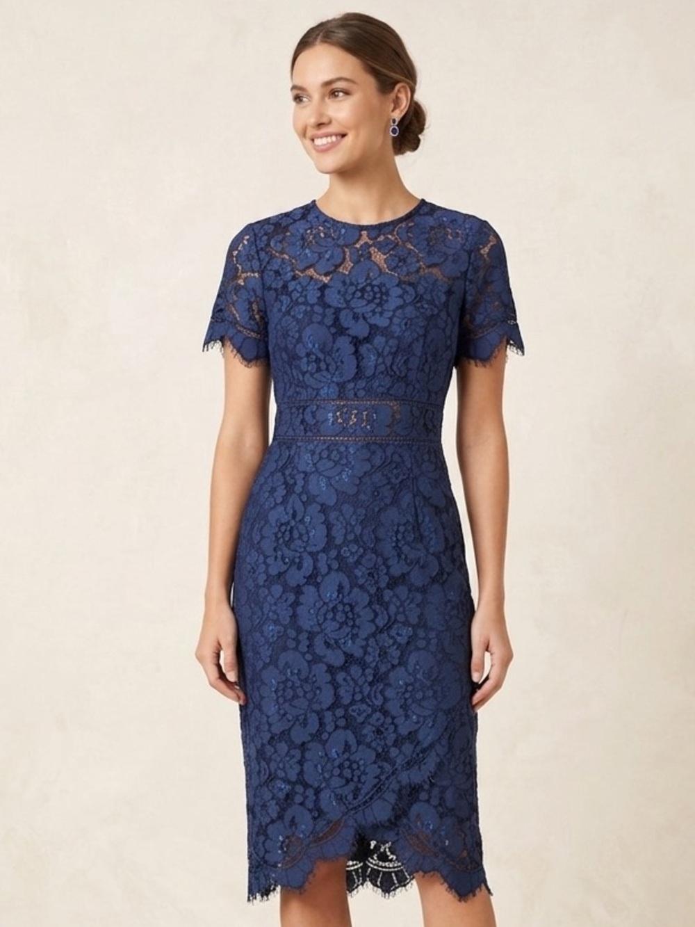 NSR Navy Blue Lace Midi Dress